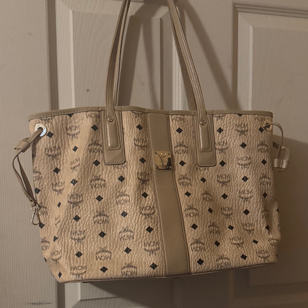 MCM Cream Monogram Tote Bag